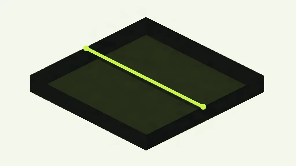 An isometric dark plane with a lime line drawn diagonally across it, a small node at each end