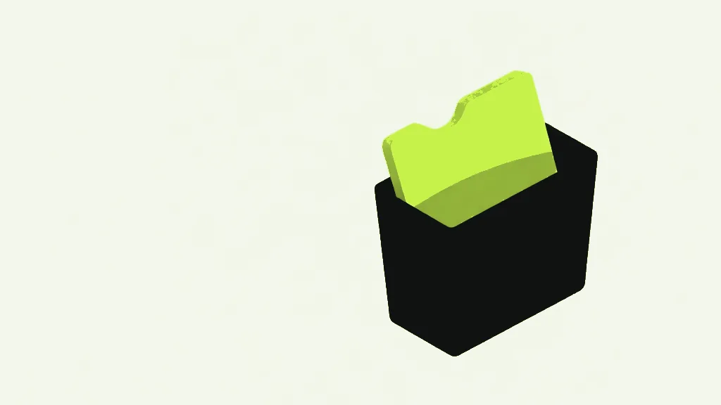 A lime folder rising up out of an open dark container