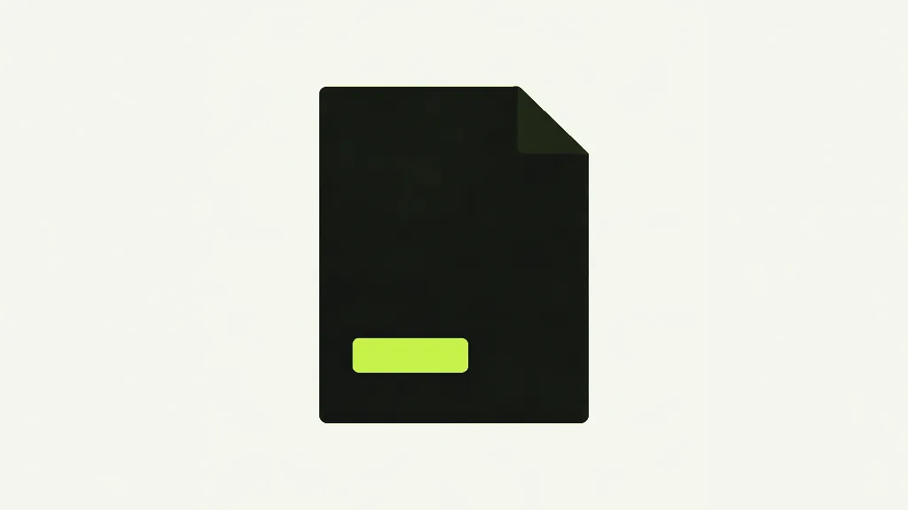 A dark document page with a folded top corner and a single bright lime bar resting low on its face