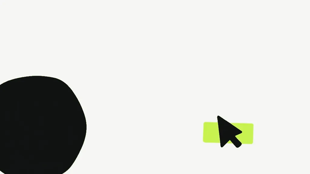 A single dark glyph shape beside a small bright panel holding a cursor arrow
