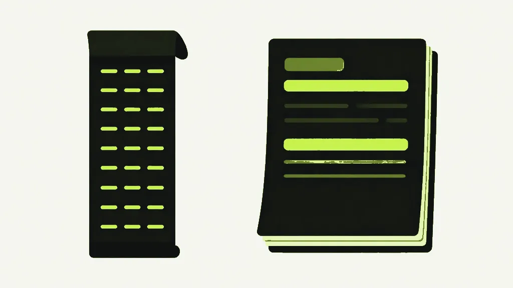 A tall narrow dark column of small marks beside a shorter dark page