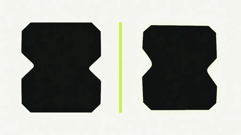 Two similar dark shapes separated by a thin bright vertical line