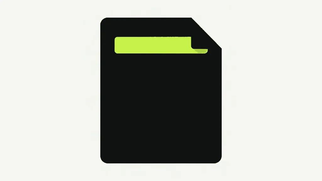 A dark document sheet with a folded top corner and a single bright lime bar resting across its upper area
