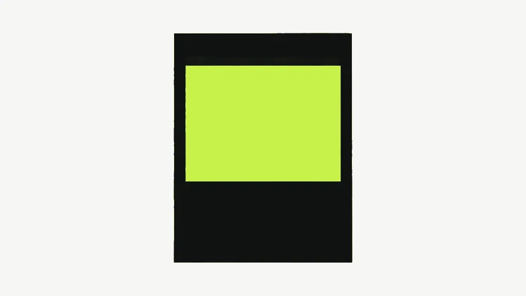 An upright dark document sheet with a solid bright lime rectangle laid over its middle, a dark margin of the sheet still showing on every side