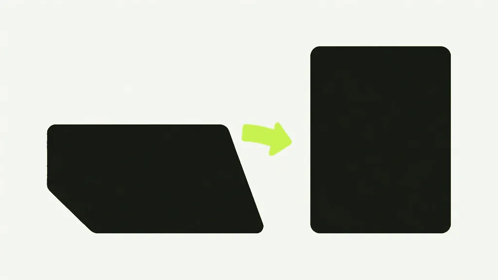 A dark sheet lying at an angle, with a bright arrow leading to the same sheet standing upright