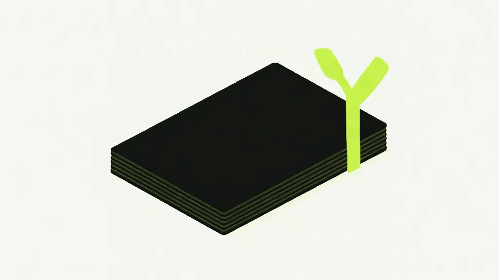 A stack of dark sheets tied across the top with a bright lime ribbon